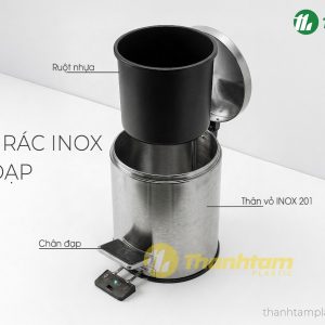 cấu tạo thùng rác Inox đạp chân 12L