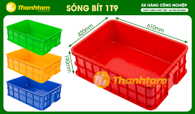 Sóng bít 1T9 - Thùng Nhựa Sóng nhựa bít 1T9, thùng nhựa bít kích thước 610 x 420 x 190mm