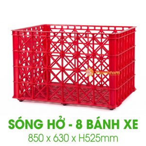 Sóng nhựa Hở 8 Bánh Xe Sóng hở 8 bánh xe - kích thước 850 x 630 x H525mm, nhựa HDPE nguyên sinh