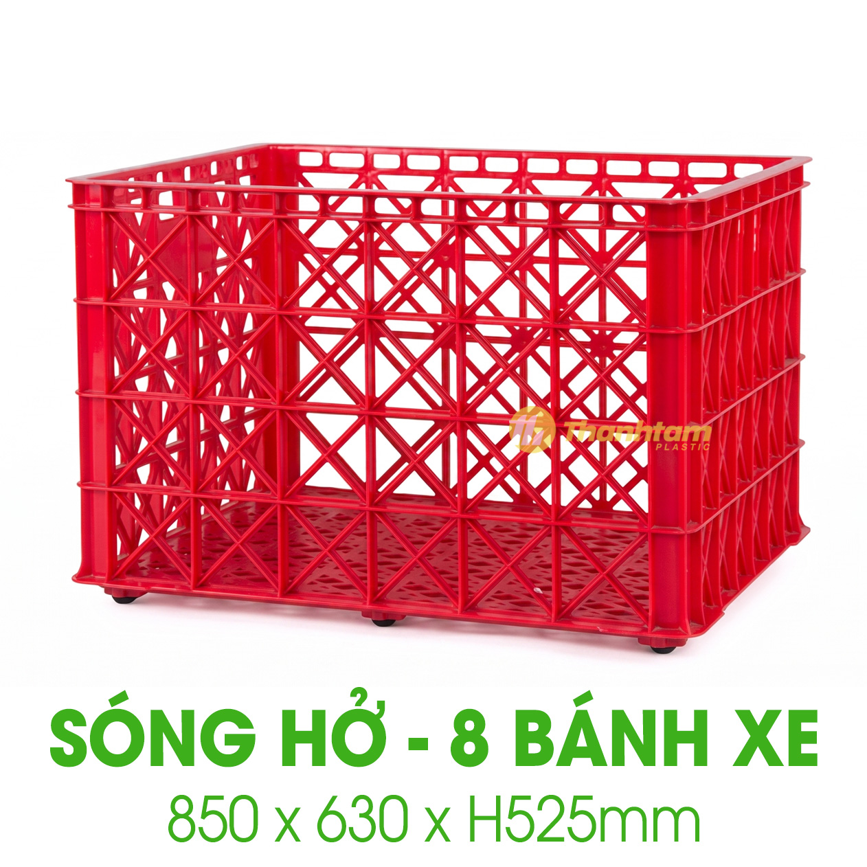 Sóng nhựa Hở 8 Bánh Xe Sóng hở 8 bánh xe - kích thước 850 x 630 x H525mm, nhựa HDPE nguyên sinh