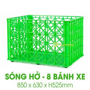Sóng nhựa Hở 8 Bánh Xe Sóng hở 8 bánh xe - kích thước 850 x 630 x H525mm, nhựa HDPE nguyên sinh