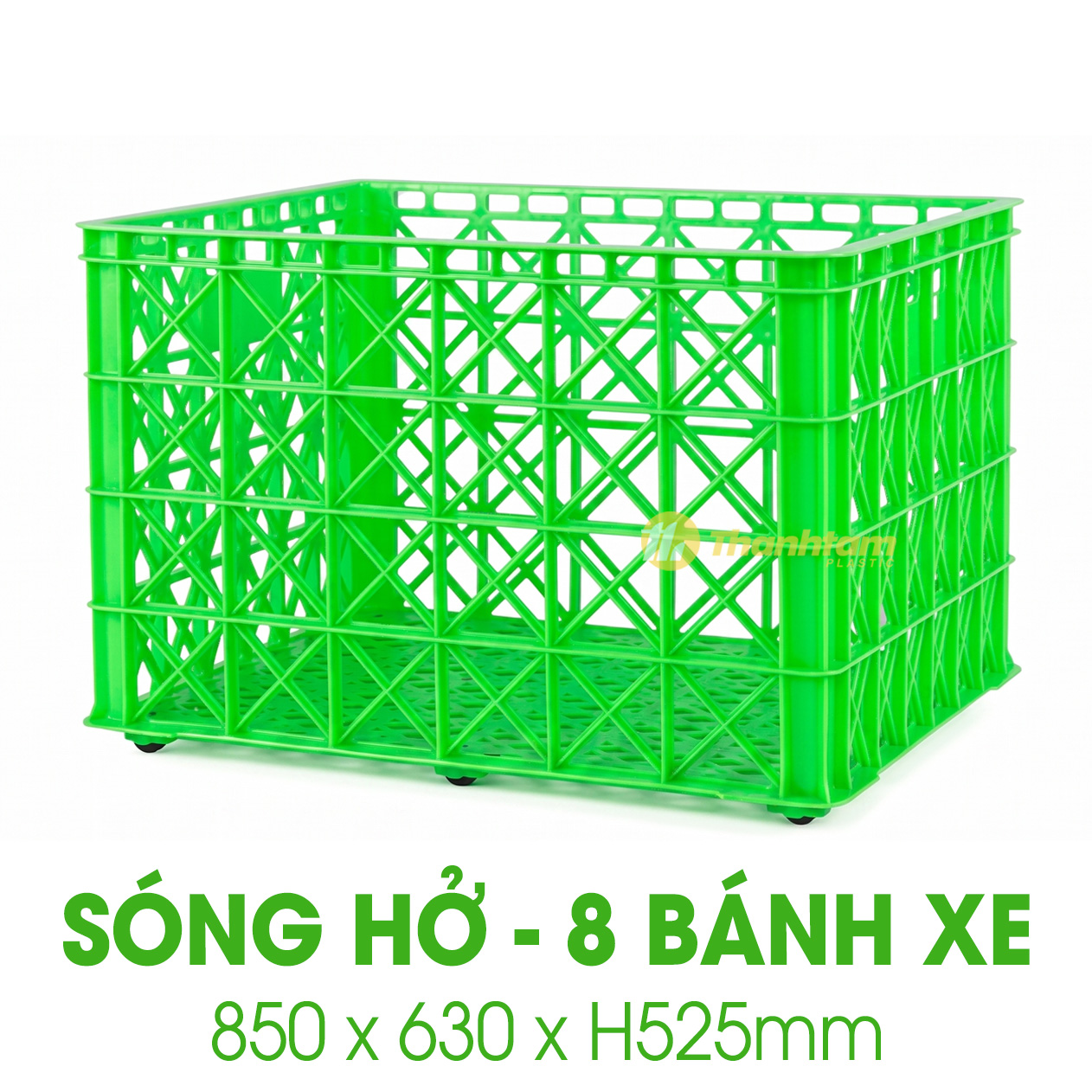 Sóng nhựa Hở 8 Bánh Xe Sóng hở 8 bánh xe - kích thước 850 x 630 x H525mm, nhựa HDPE nguyên sinh