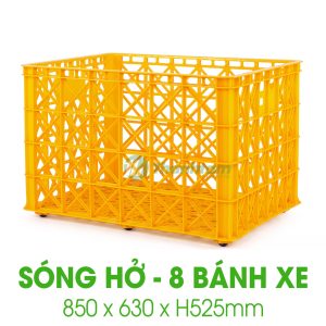 Sóng nhựa Hở 8 Bánh Xe Sóng hở 8 bánh xe - kích thước 850 x 630 x H525mm, nhựa HDPE nguyên sinh