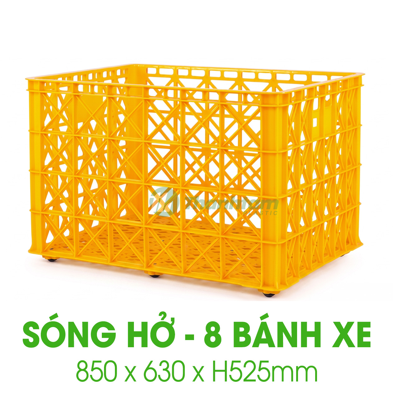 Sóng nhựa Hở 8 Bánh Xe Sóng hở 8 bánh xe - kích thước 850 x 630 x H525mm, nhựa HDPE nguyên sinh