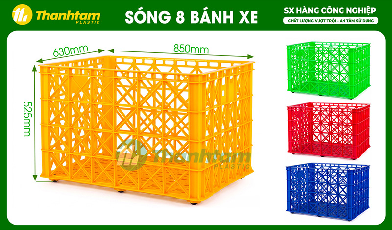 Sóng nhựa Hở 8 Bánh Xe sóng nhựa hở 8 bánh xe Kích thước: 840 × 620 × 545 mm
