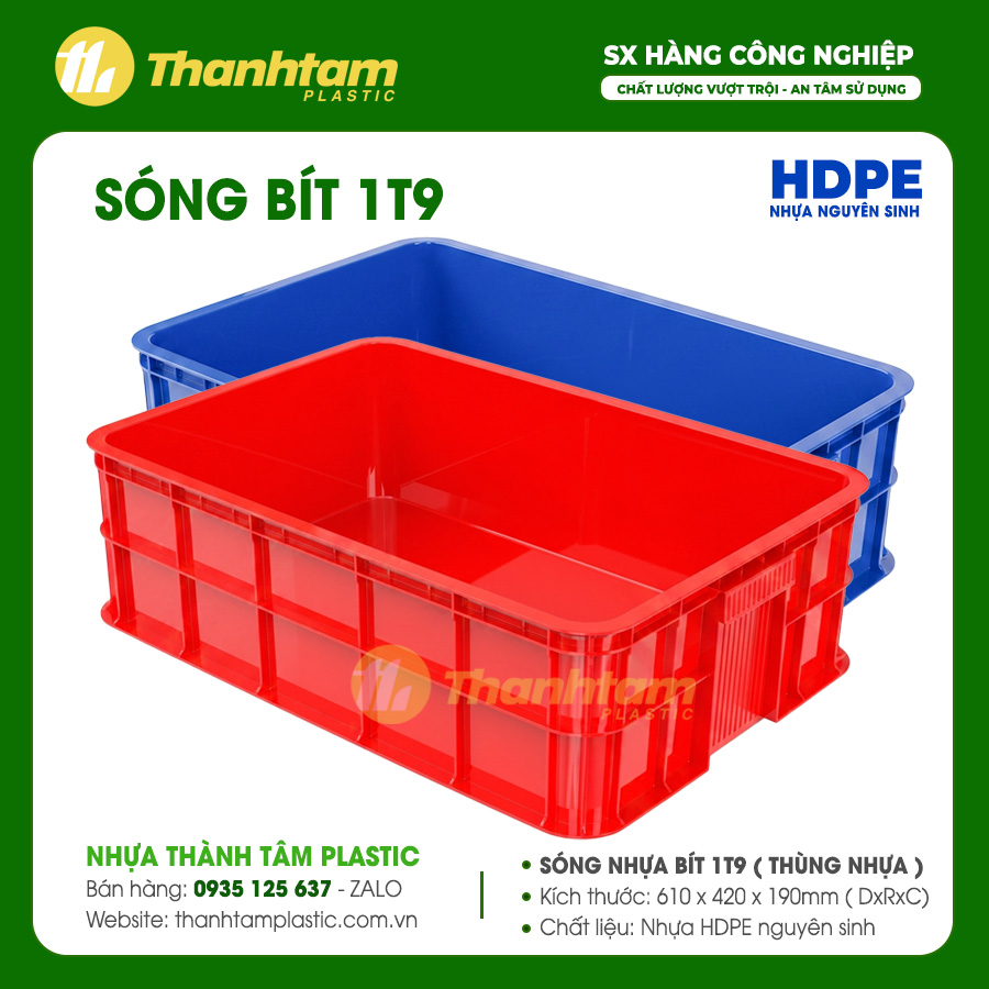 Sóng bít 1T9 - Thùng Nhựa Sóng nhựa bít 1T9 kích thước 610 x 420 x 190mm