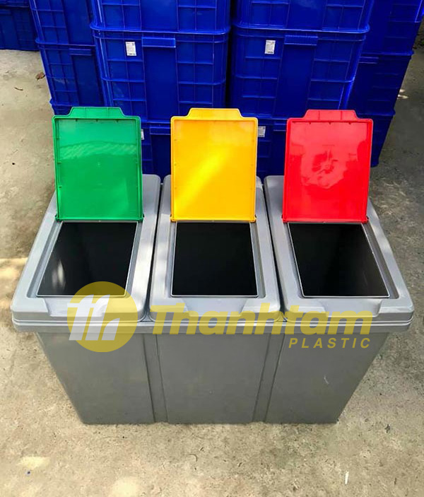 Thùng Rác 3 Ngăn Phân Loại Rác 180 Lít