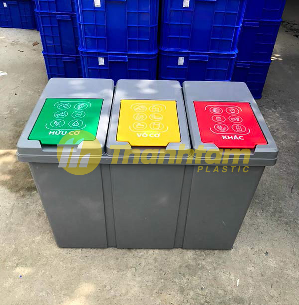 Thùng Rác Nhựa 3 Ngăn Phân Loại Rác 180 Lít