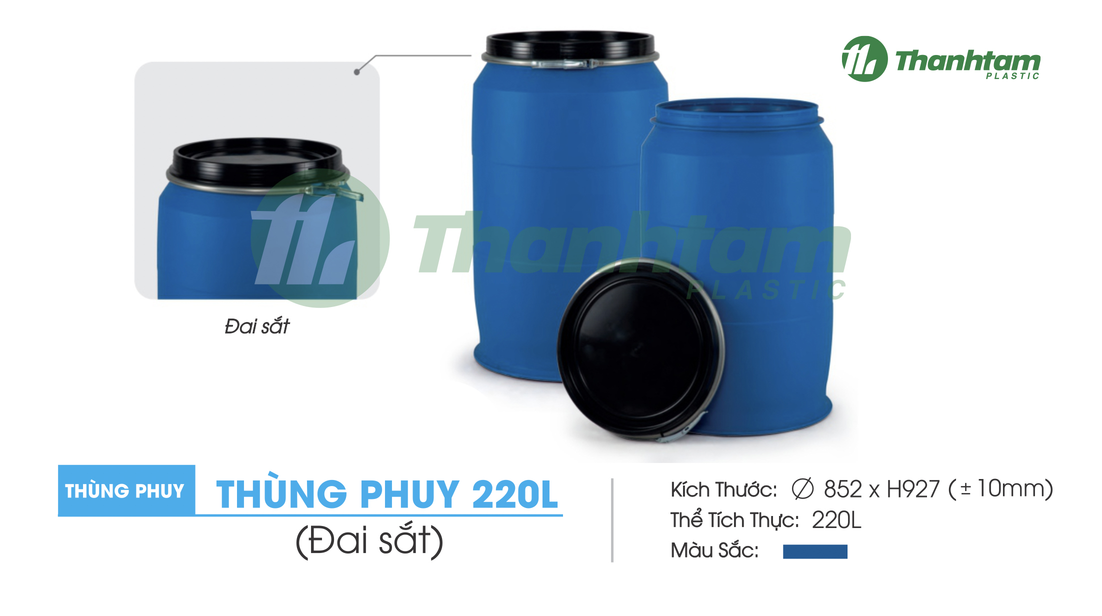 Thùng 200L Nắp Hở Đai Sắt (nắp lớn, có vành kim loại)