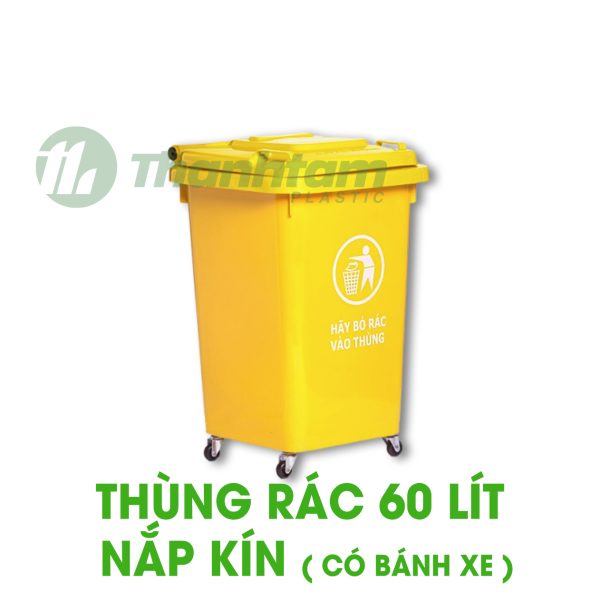 Thùng rác 60 lít có bánh xe – nắp kín