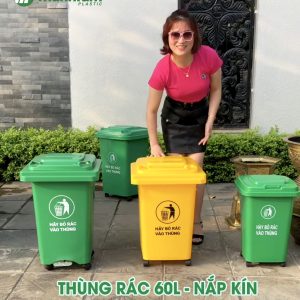 Thùng rác nhựa 60L nắp kín - Thành Tâm Plastic