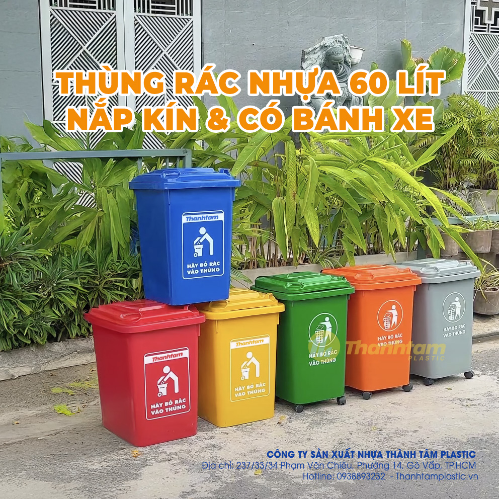 Thùng rác nhựa 60 lít nắp kín