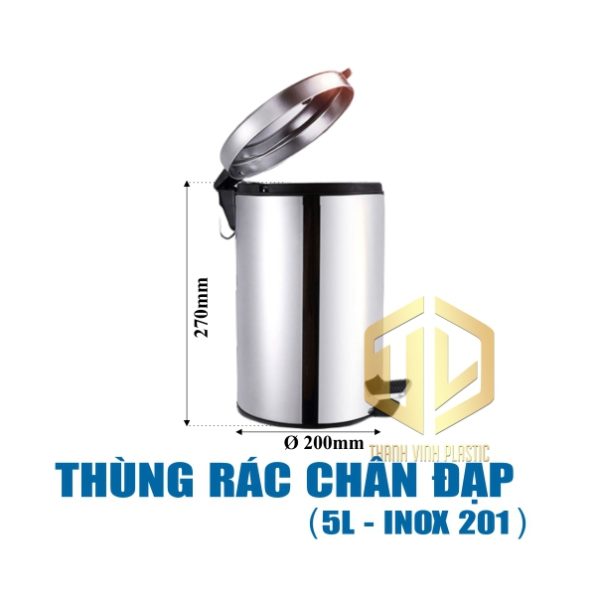 Thùng rác chân đạp 5 lít – Inox 201