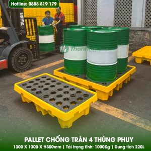 Pallet chống tràn 4 thùng phuy