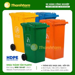 Thùng rác nhưa 240Lít HDPE nắp kín