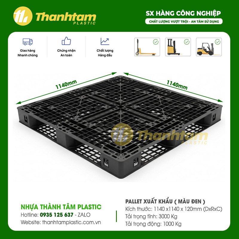 Pallet nhựa đen 1140x1140x120mm Pallet nhựa 1140x1140x120mm dùng kê hàng xuất khẩu
