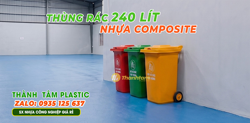 Thùng rác nhựa Composite 240 lít Thùng rác nhựa Composite 240 lít bố trí tại nhà máy, khu công nghiệp, trường học, bệnh viện dùng phân loại rác