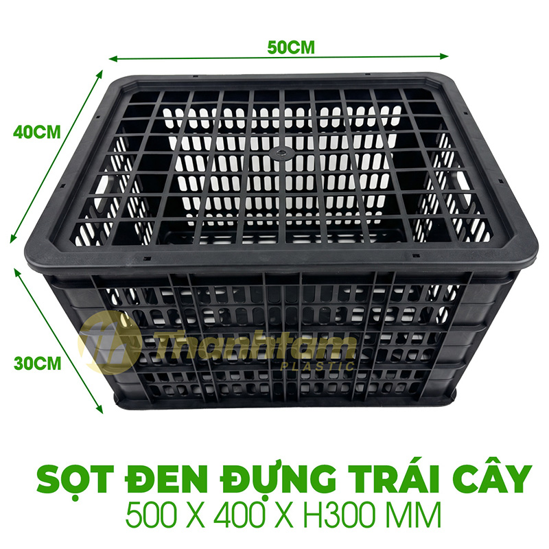Sọt Nhựa Đen Đựng Trái Cây Xuất Khẩu Sọt Nhựa Đen Đựng Trái Cây KT 50x40x30cm Chất lượng