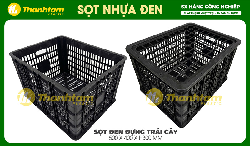 Sọt Nhựa Đen Đựng Trái Cây Xuất Khẩu Sọt Nhựa Đen Đựng Trái Cây KT 50x40x30cm Chất lượng